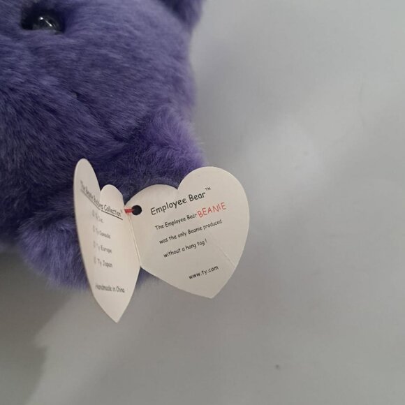 TY Beanie Buddy - EMPLOYEE the Purple Bear 14 `` with tags Stuffed Animal Toy - Picture 5 of 6